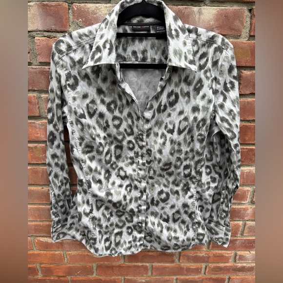 New York & Company stretch button down XL leopard animal cheetah print shirt - Picture 2 of 3